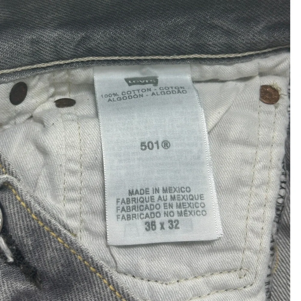 Levis 501 Original Fit Jeans Mens 36x32 Grey Straight Leg Button Fly Denim P01